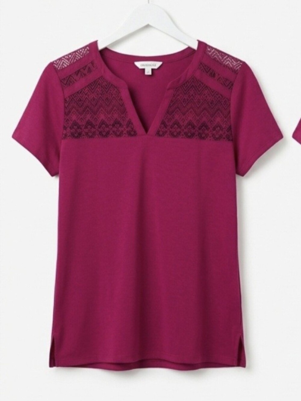 Women's Fuchsia Lace Yoke V-Notch Top